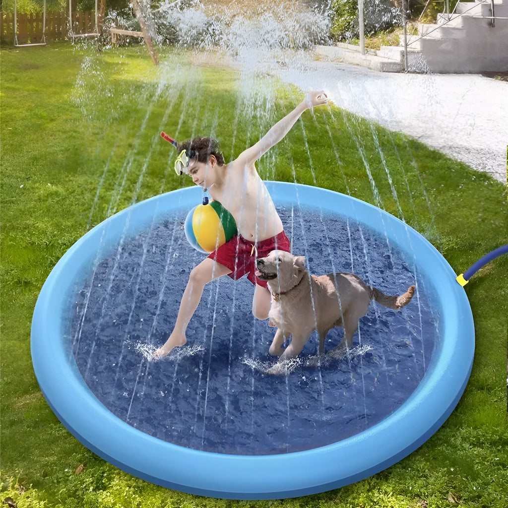 Non-slip splash pad 150cm PVC blue outdoor water play mat for kids and pets with high frequency welding