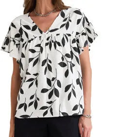 Light gray loose-fit printed short-sleeve pullover top in cotton-polyester, sizes S to XXXL