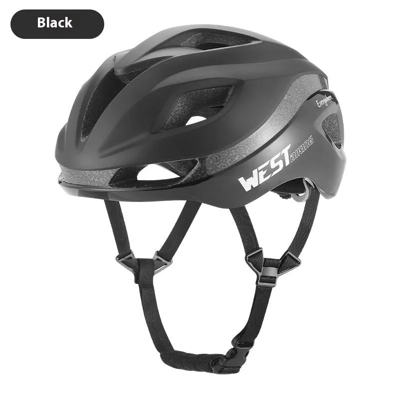 Adult unisex road bike helmet in various colours showing integrated safety design