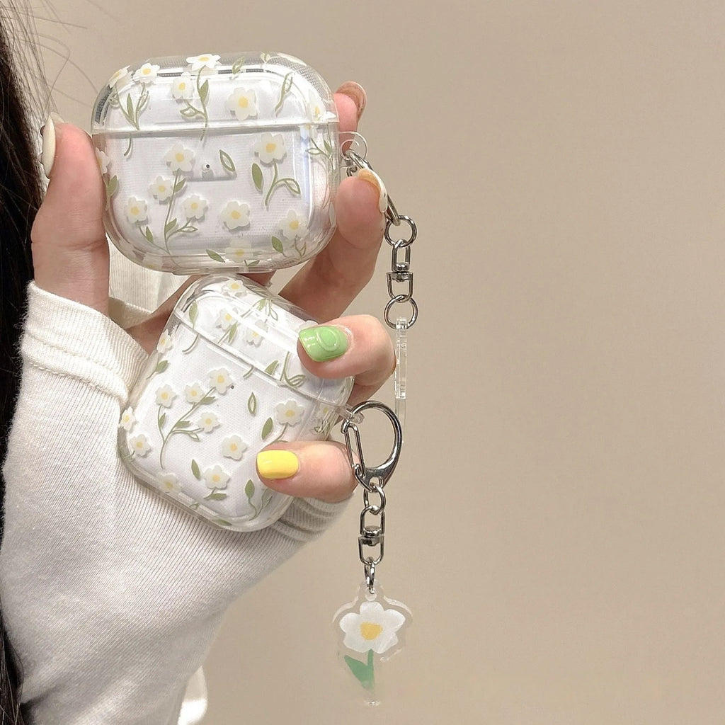 White floral design transparent TPU protective cover for Apple AirPods charging case