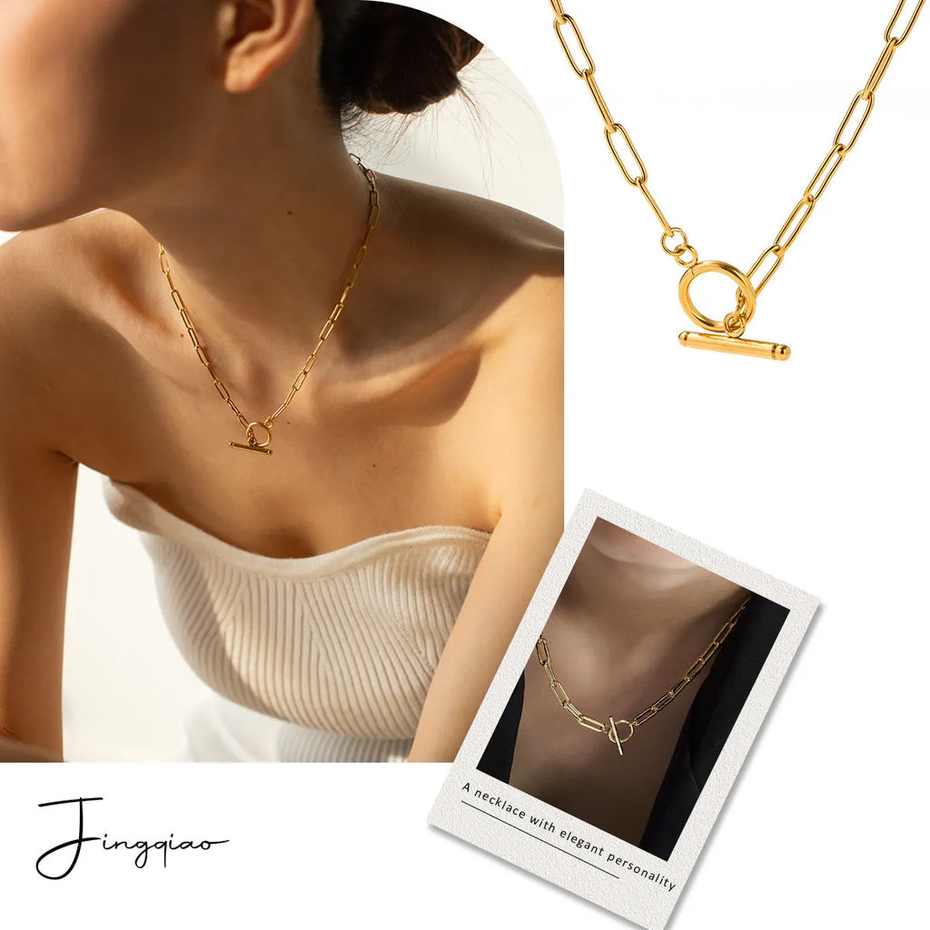 Stainless steel geometric necklace with electroplated finish in gold and silver colour options
