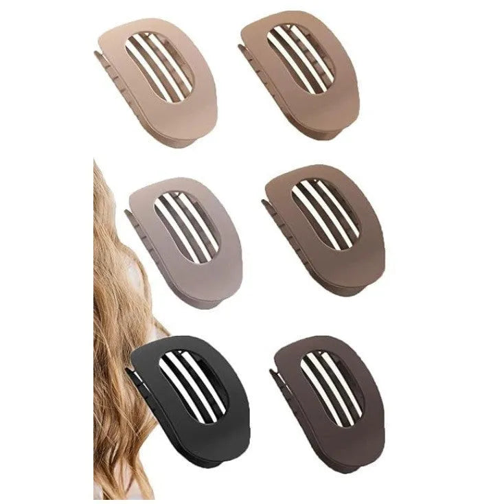 Six nude rose red plastic hair clips with quadrilateral shape and frosted grip surface