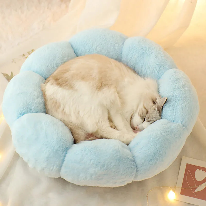 Round cloth pet nest with velvet thickening, 40cm 50cm 60cm, grey blue pink beige, 14cm height