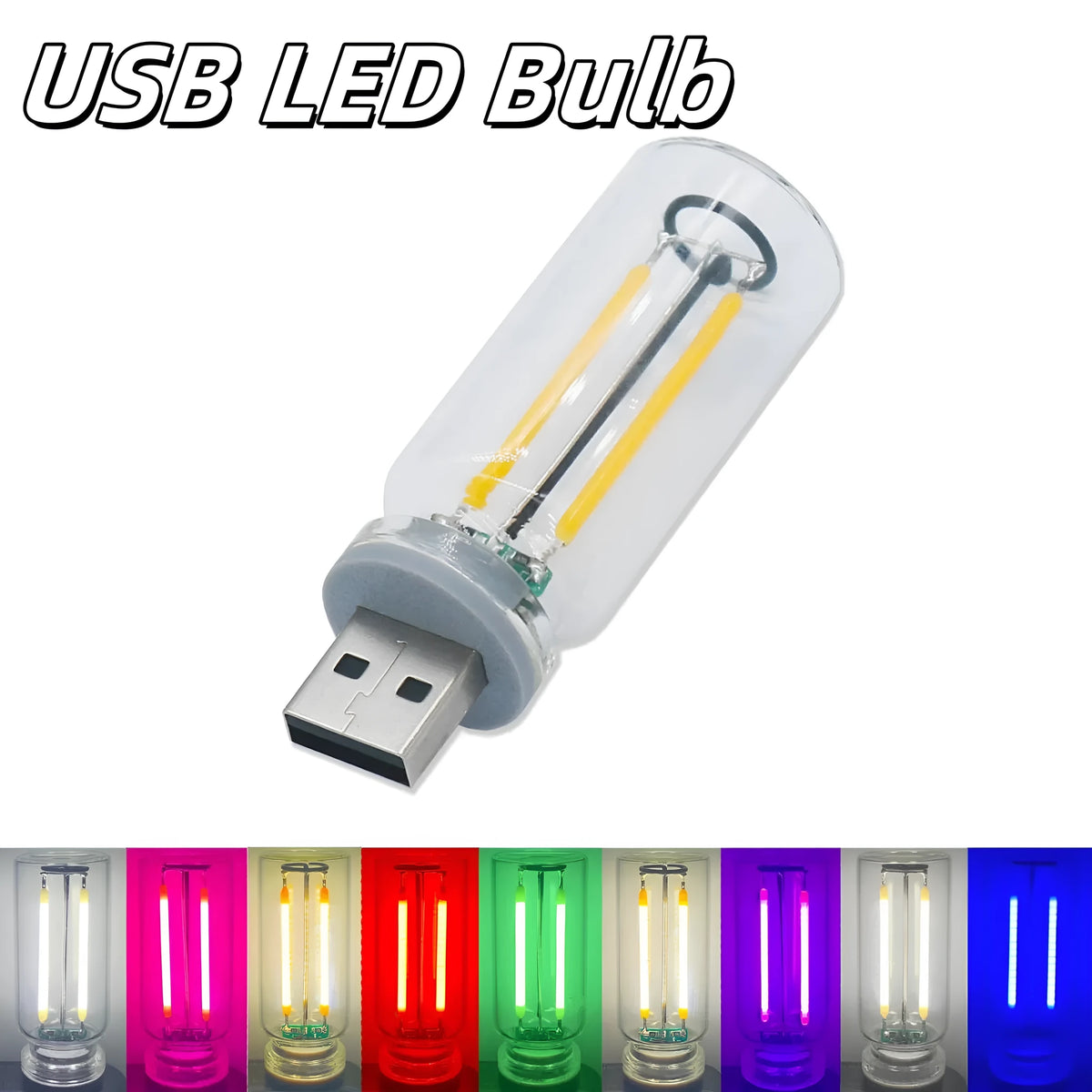 Retro Edison USB LED bulb with glass shell and warm glow, touch dimming, 0.3W 5V