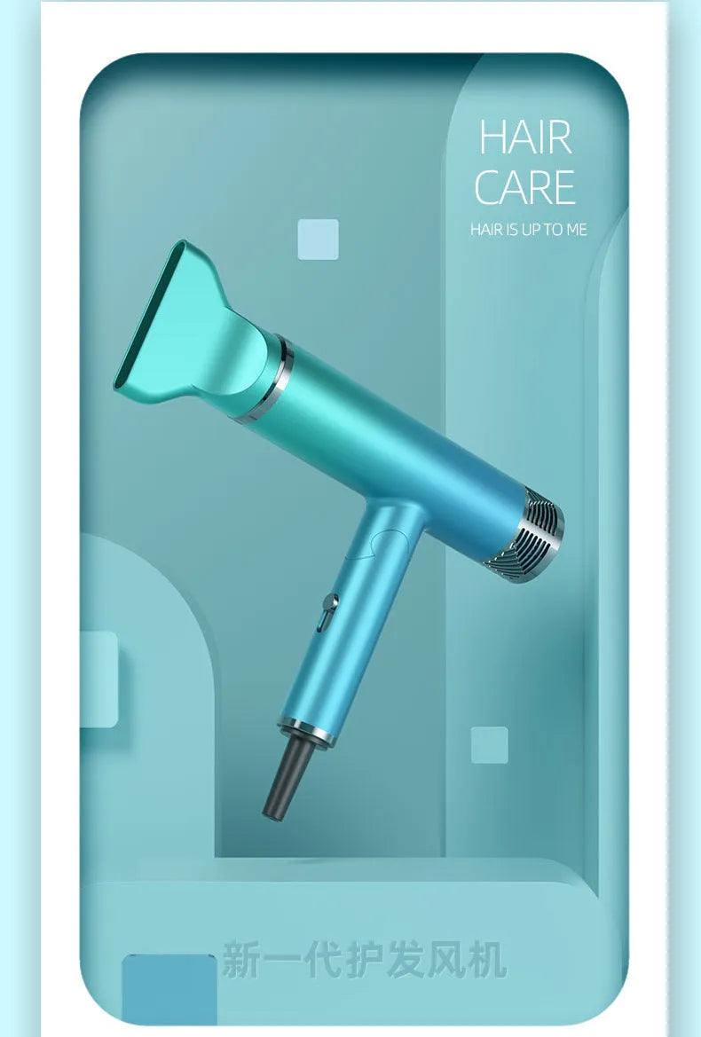 Green foldable hair dryer with collapsed handle for compact storage