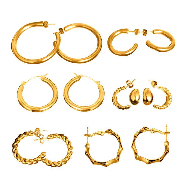 Women's stainless steel irregular twisted asymmetric earrings in gold finish
