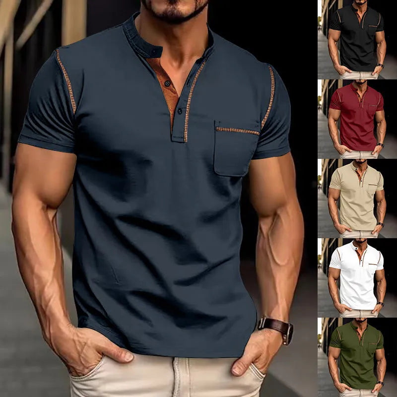 Men's short-sleeved polo shirt in solid colour, quick-dry polyester, slim fit