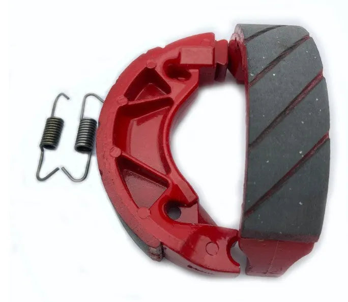 Motorcycle brake rubber block for YBR125 with asbestos-free friction material, metal body, black and red finish