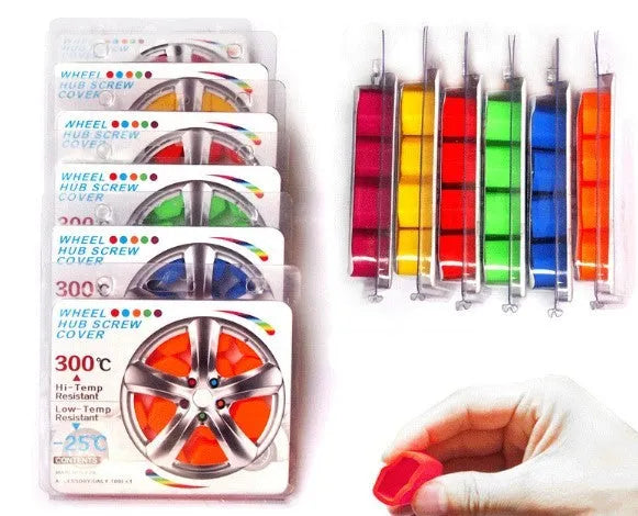 Set of 20 silicone car wheel nut covers in various colours including blue green red violet yellow for rims exterior bolt caps