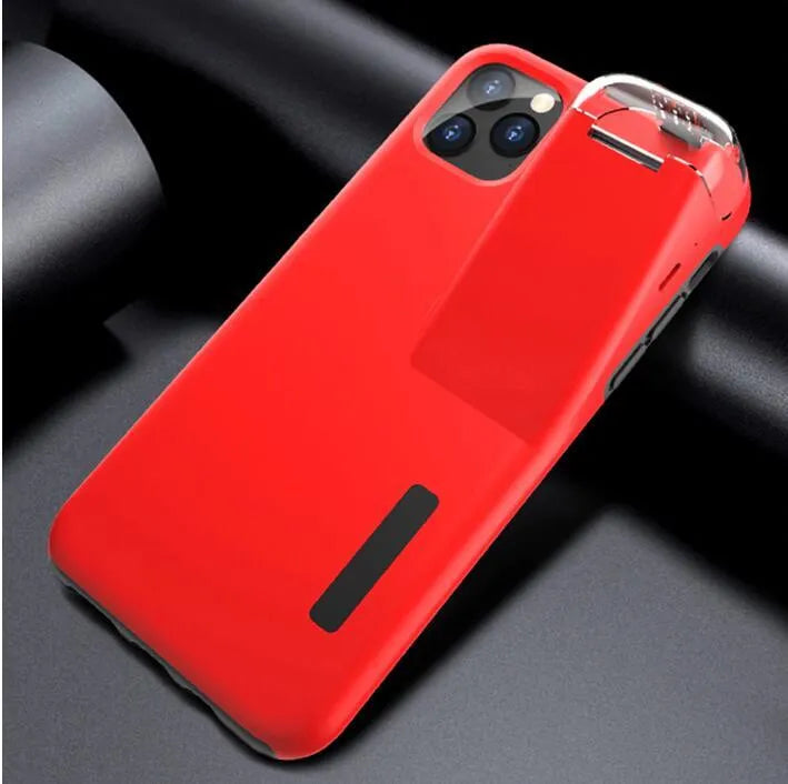 Black 2-in-1 iPhone case with integrated AirPods charging case slot on the back.