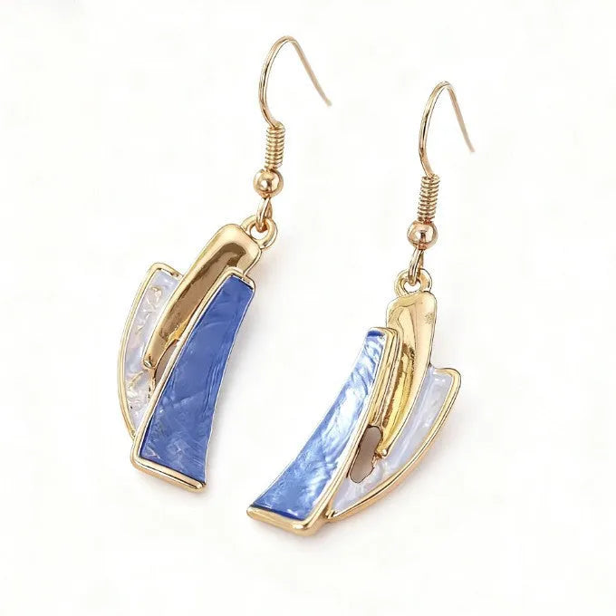 Blue zinc alloy necklace and earrings set with twist link chain and irregular quadrilateral alloy pendant for women