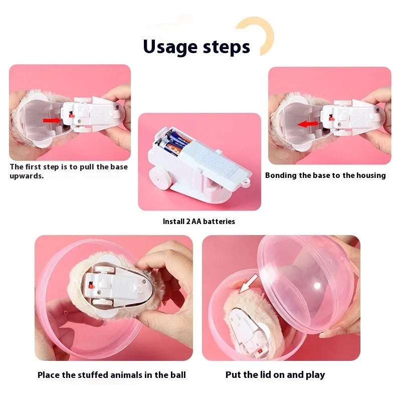 Hamster exercise ball with battery base and plush shell in beige hamster design