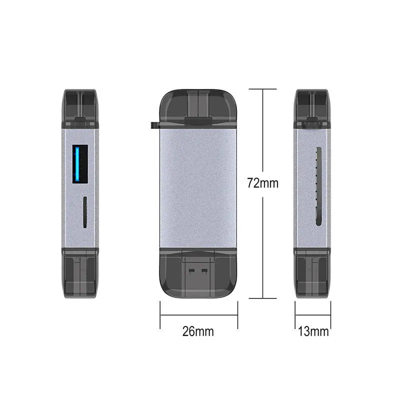 Grwibeou T-933 OTG card reader 6-in-1 upgraded version with USB and card slots for computer and phone data transfer