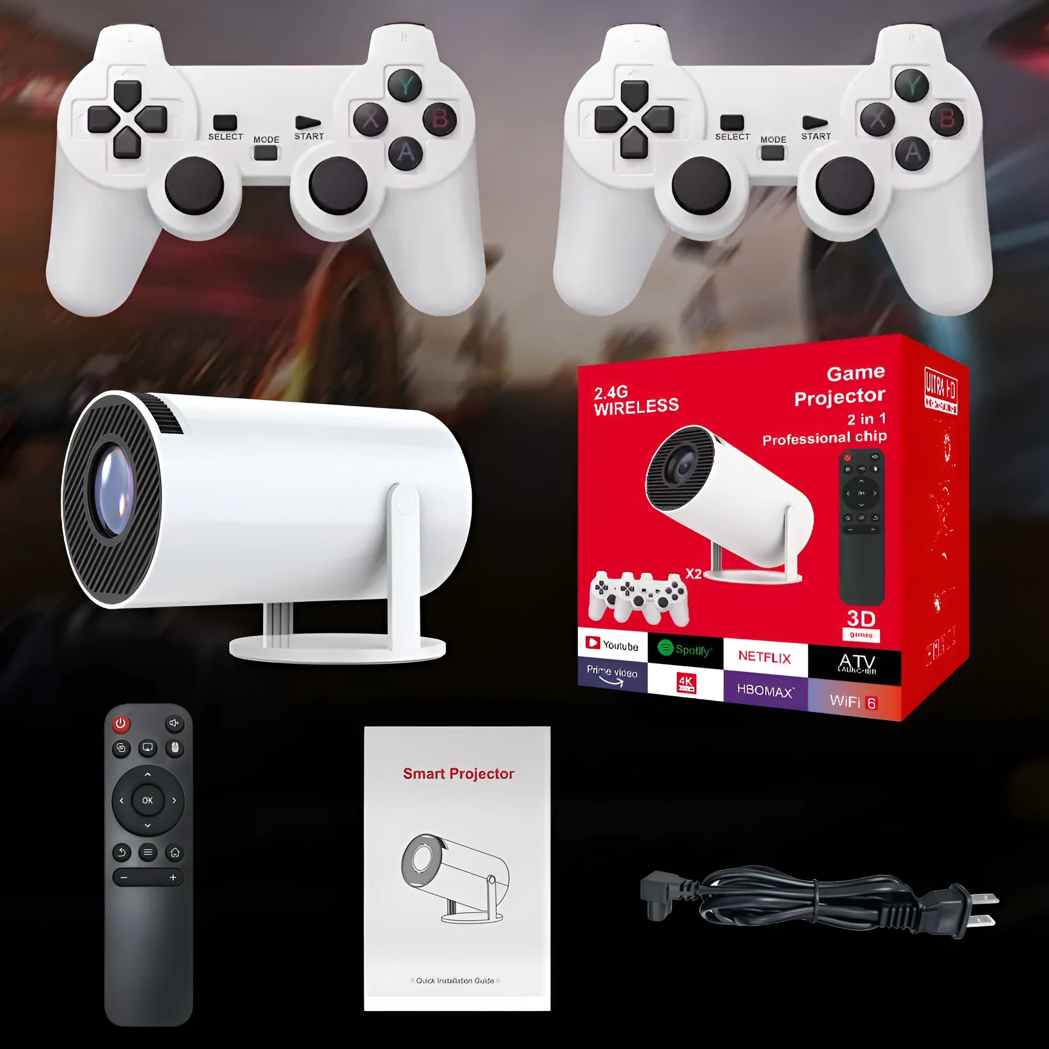 M300MAX portable home projection game machine with handles in red or white packaging box