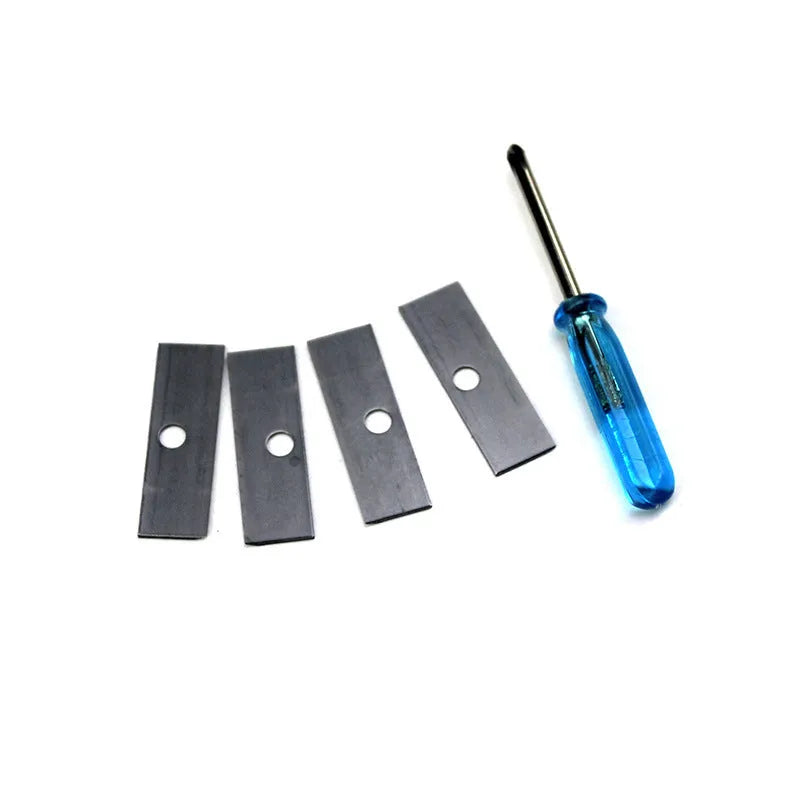 Four-hole pencil sharpener with geometric plastic design and replaceable blade system
