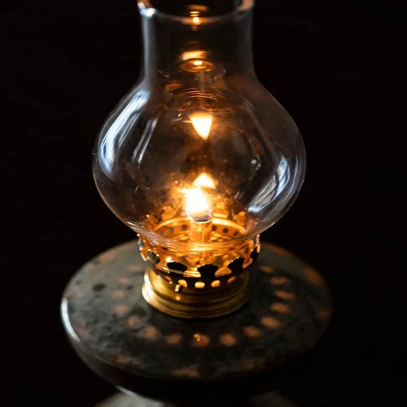 Retro split design Black Shino Kerosene Lamp decorative night light, 7.8cm wide and 23.8cm high, handmade ornament.