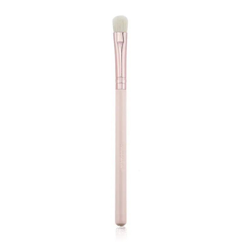 26 pink wooden handle makeup brushes with natural wool bristles in a PU storage bag.