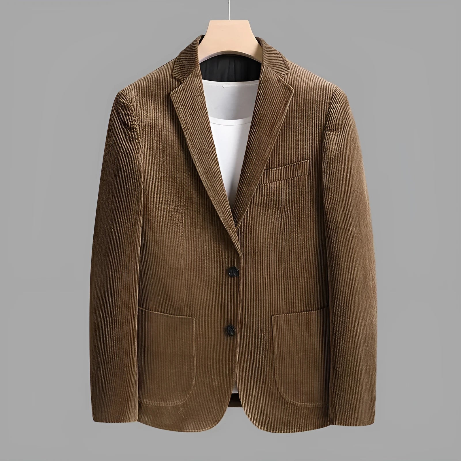 Men's thickened corduroy casual jacket in black, long sleeve, regular length, polyester lining