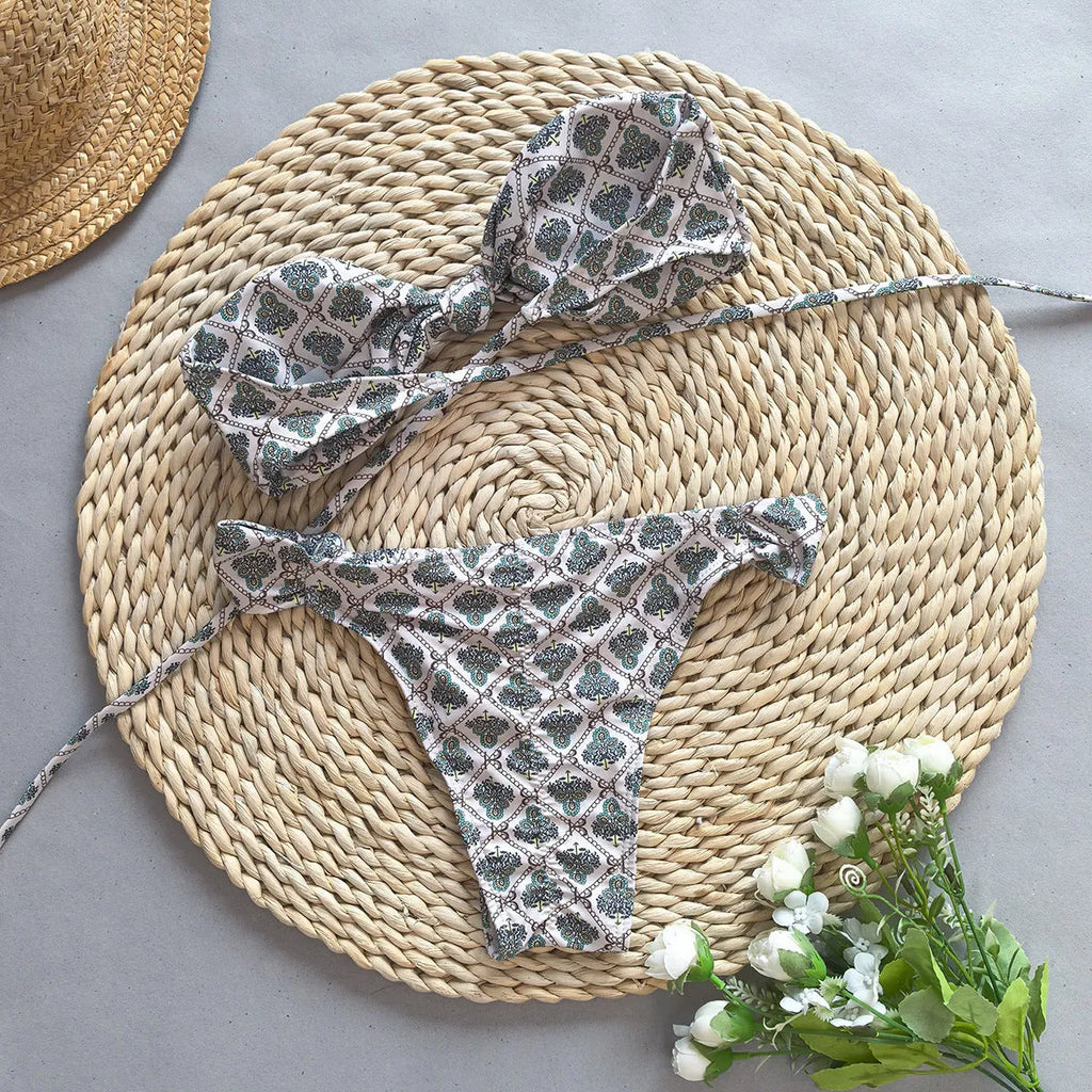 Grey nylon push-up bikini set with briefs, two-piece women's swimsuit in sizes S M L