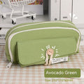 Large capacity canvas pencil case in green, holding multiple pens, simple Korean style design.