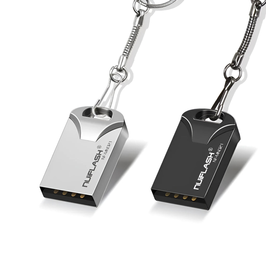 Mini USB 2.0 flash drive in black and silvery finishes, capacities 4GB to 128GB