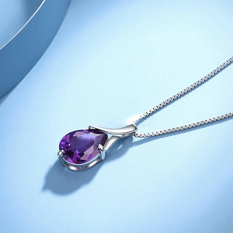 Sterling silver S925 pendant with vintage amethyst-coloured stone and simulated diamond accents, single design without chain