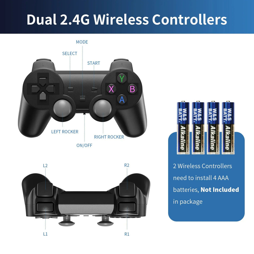 HD wireless 4K game console with HDMI connectivity and portable design next to included accessories