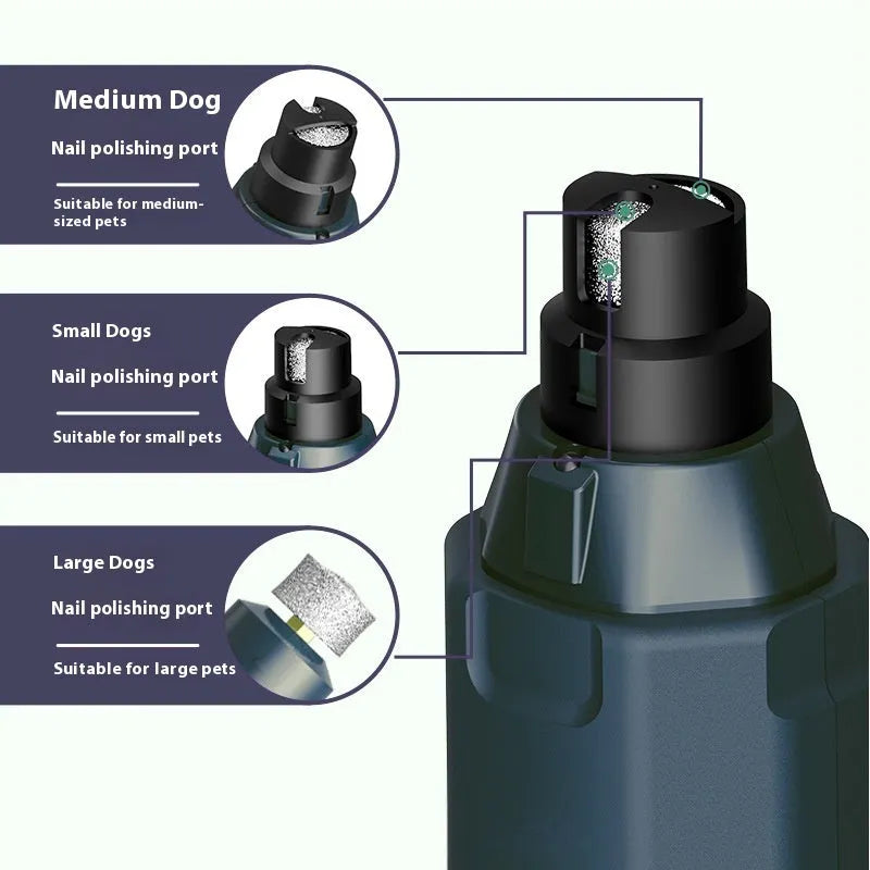 Dark blue pet nail grinder with rotary speed control and LED light