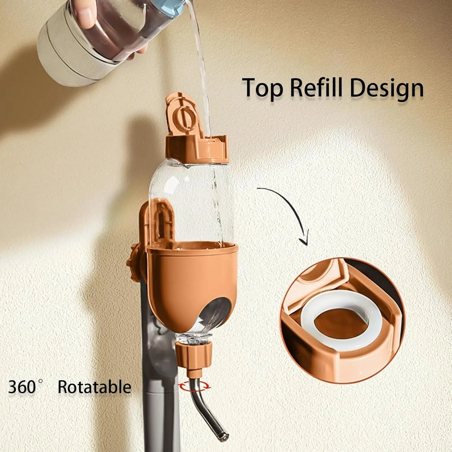 Blue small animal water bottle with rotatable nozzle and stainless steel ball valve for cage mounting