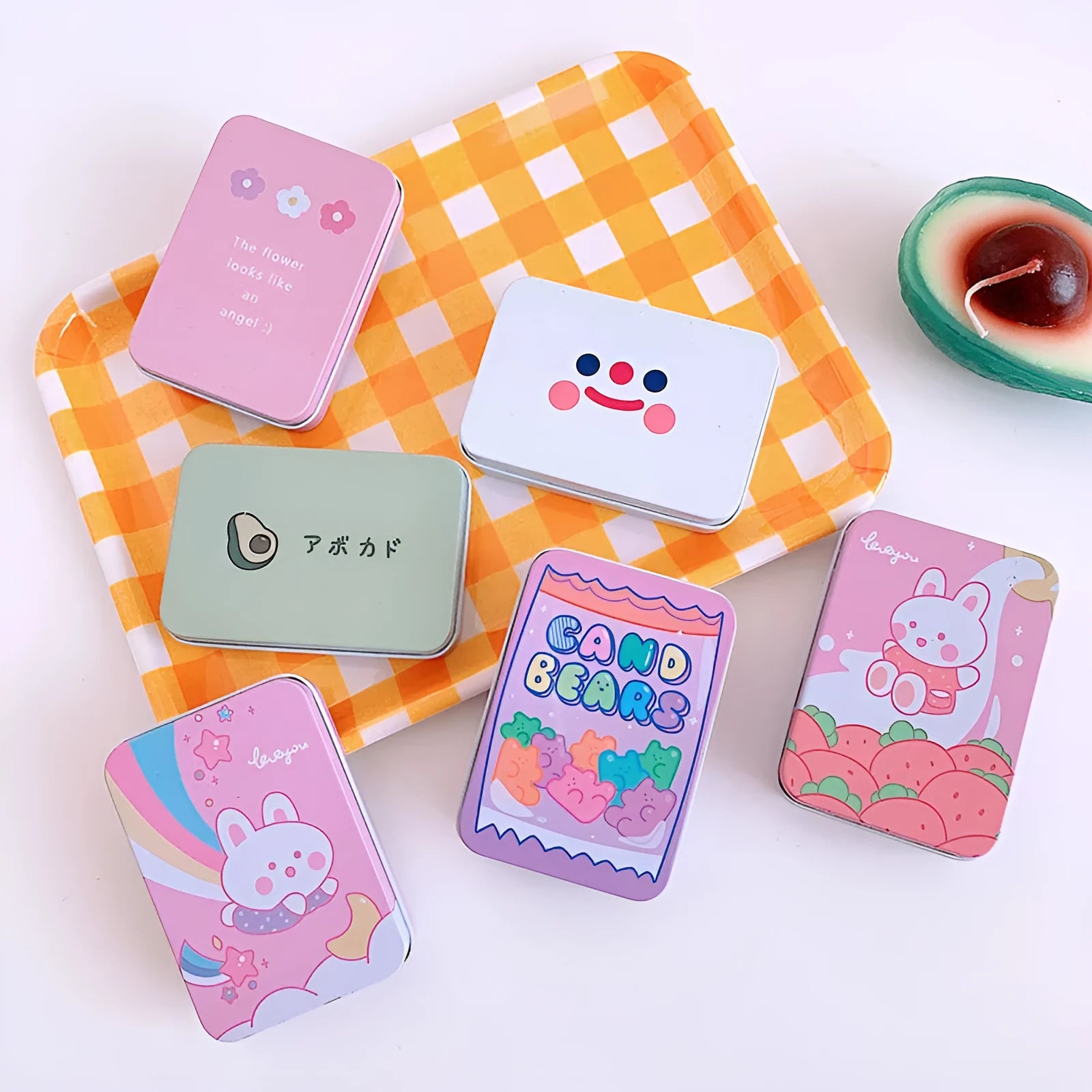 Iron craft storage tin box with colourful printed lid in six designs for stickers and small supplies