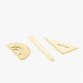 Stainless steel ruler set with protractor, triangle plate, and ruler in transparent pocket