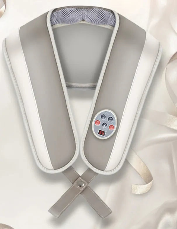 Electric neck shoulder massager with heating hot compress function in PU leather, 48W 220V