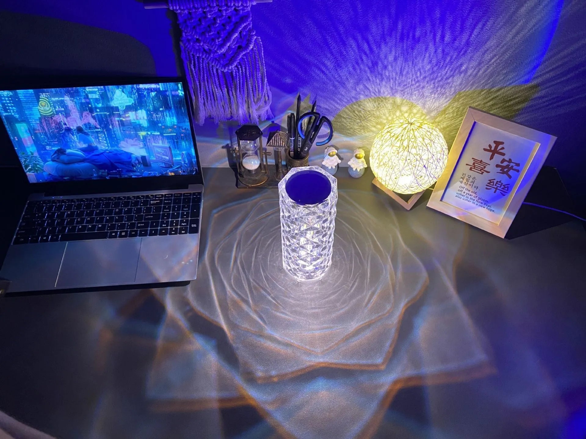 Modern LED rose diamond table lamp with acrylic crystal design and touch control