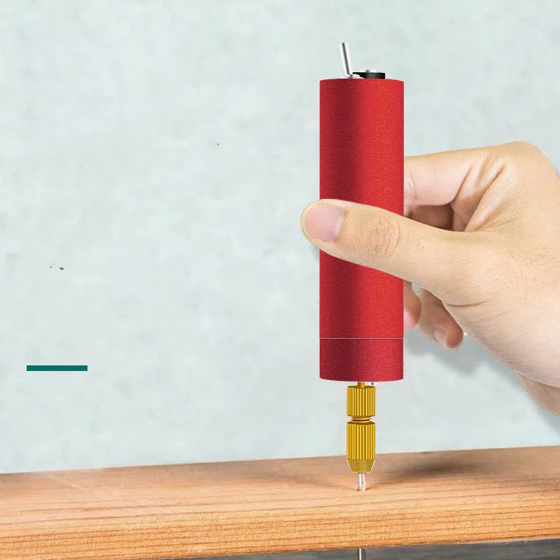 Micro USB electric grinder with three drill bits and wrench on a white background