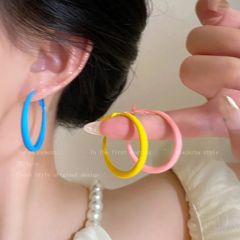 Geometric exaggerated earrings in mixed materials with electroplated finish, seaside vacation Korean style, unisex design