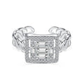 S925 sterling silver women's open ring with belt chain design and full diamond inlay, platinum white diamond colour