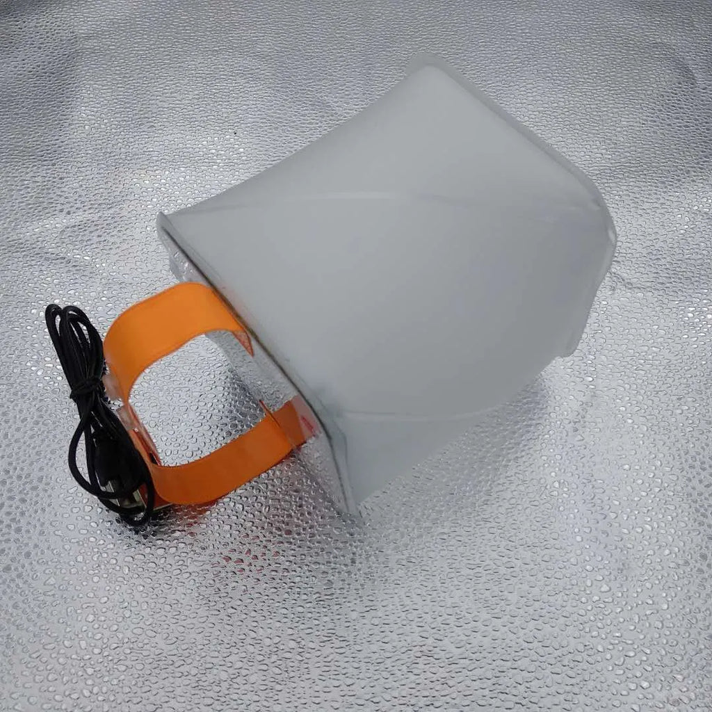 White inflatable solar camping lantern, TPU and acrylic board, 10.5x10.5x11cm, three LED modes