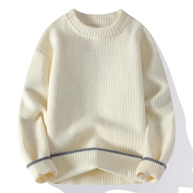 Men's loose fit knitwear pullover sweater in chemical fibre blend with round neck and long sleeves
