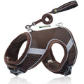 Adjustable reflective dog breast strap harness in solid colour, polyester fibre mesh, with rope handle
