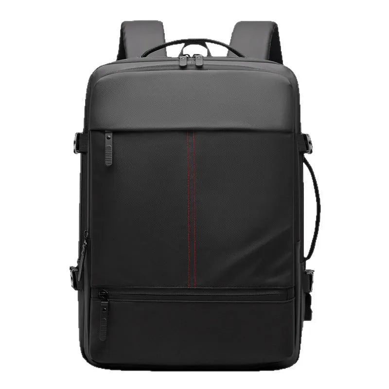 Men's waterproof large capacity travel backpack, solid colour, black or grey, 45x31x21cm, business commute design
