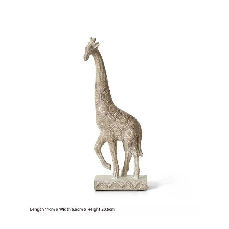 Wood colour European style synthetic resin giraffe ornament measuring 30.5cm tall.