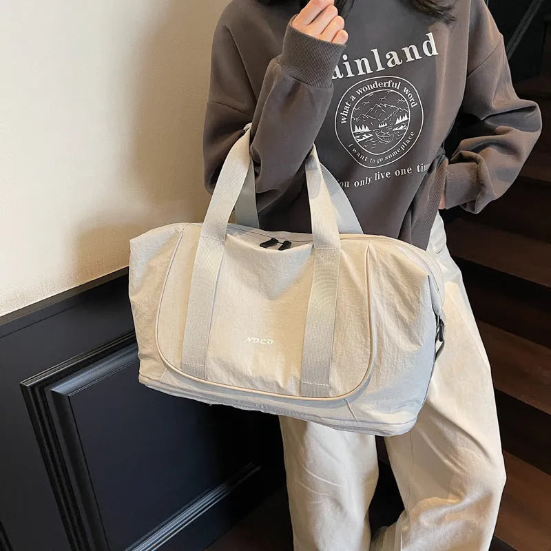 Oxford cloth yoga crossbody bag in beige, black, or brown with one shoulder strap