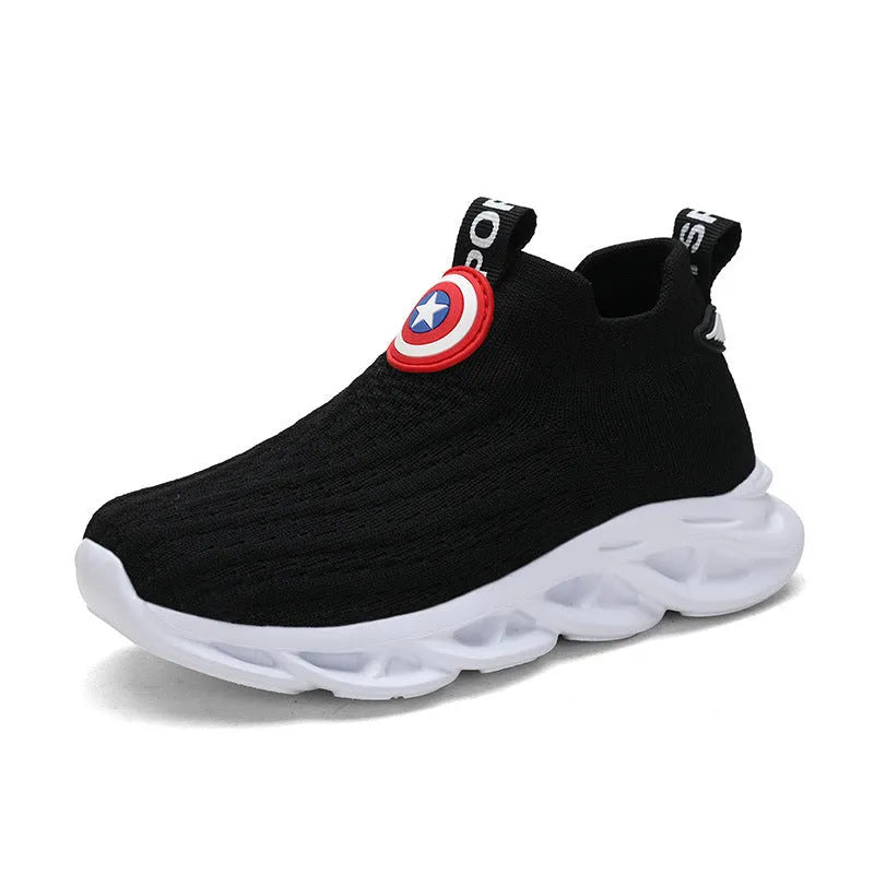 White children's knitted slippers with thick MD soles and sleeve-style design