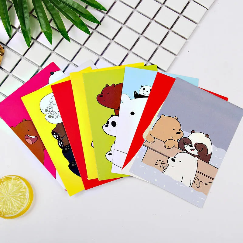 Nine Japanese-style cartoon minimalist postcards showing retro Paris tower and historic site illustrations