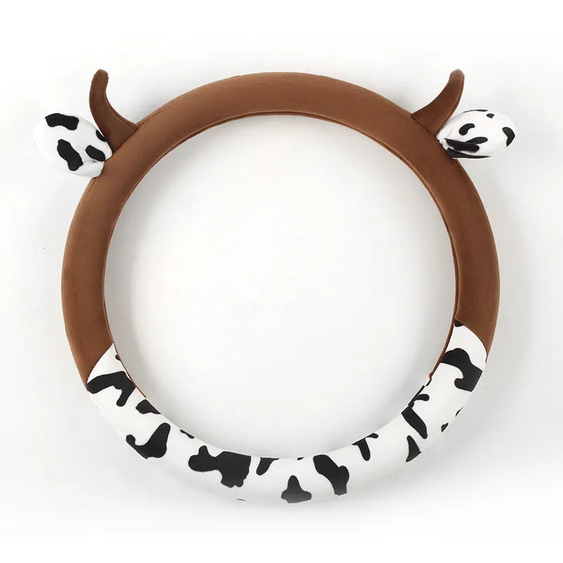 Black plush car steering wheel cover with 38cm diameter measurement
