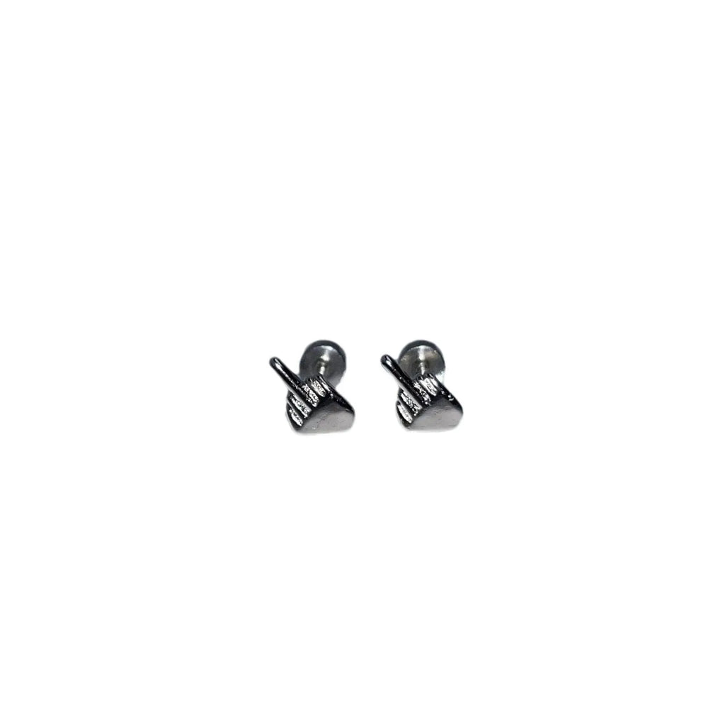 Women's alloy cartilage earring with screw clasp and vertical middle finger colour design