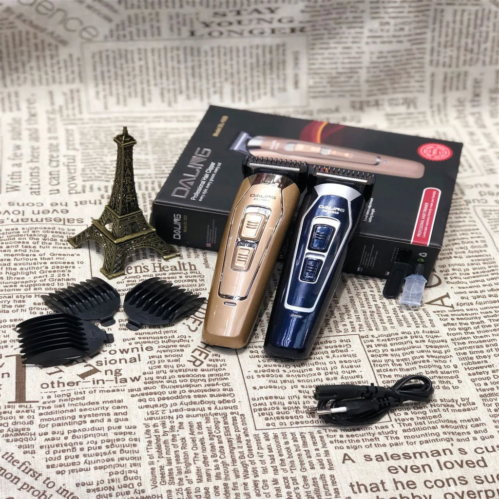 Dark blue rechargeable electric hair clipper with stainless steel blades for home grooming