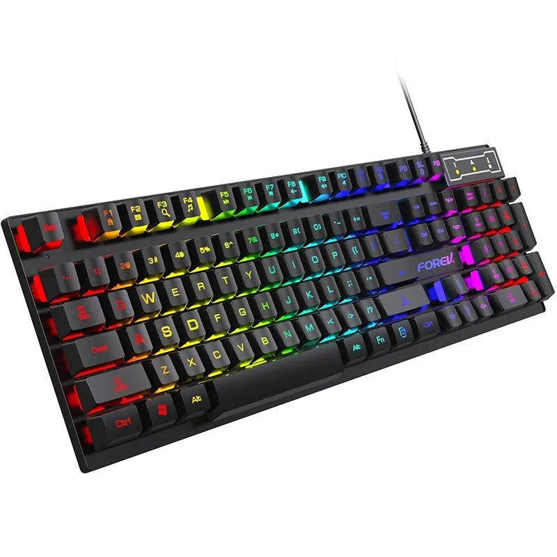 Black backlit gaming keyboard and mouse combo with 104 keys and 37.5cm width