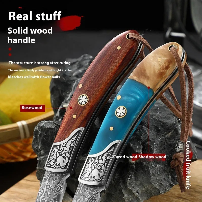 VG10 stainless steel folding pocket knife in Blue Ocean and Red Forest colours