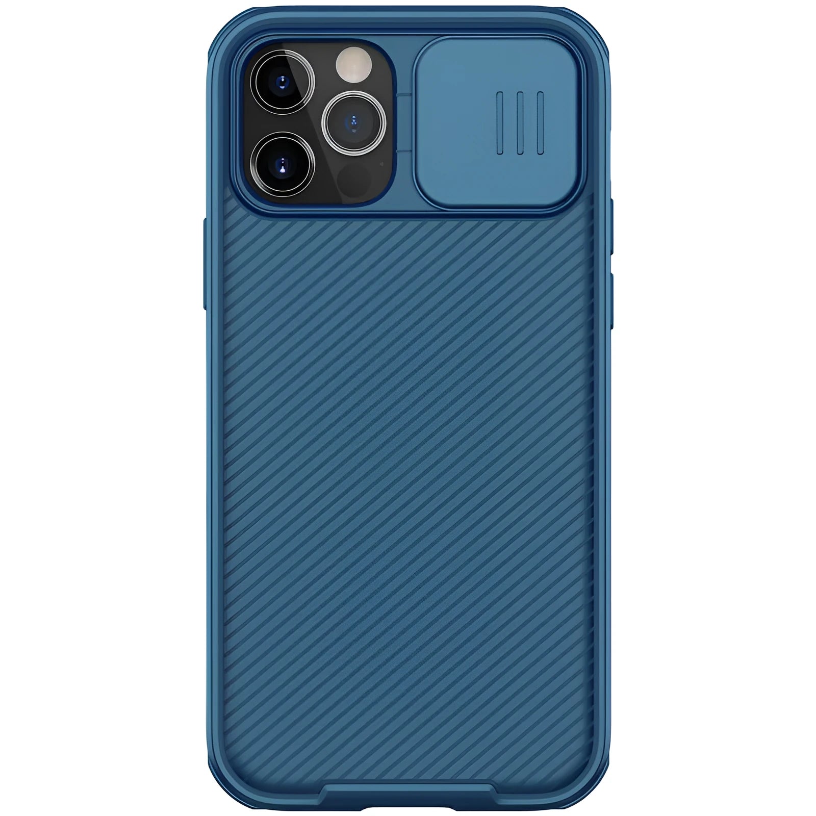 NILLKIN Black Mirror Pro Series phone case for iPhone 12 with sliding camera cover in black, blue and green options